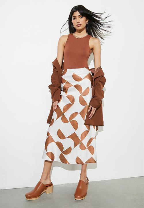 Superbalist - Long midi slip skirt - tobacco geo