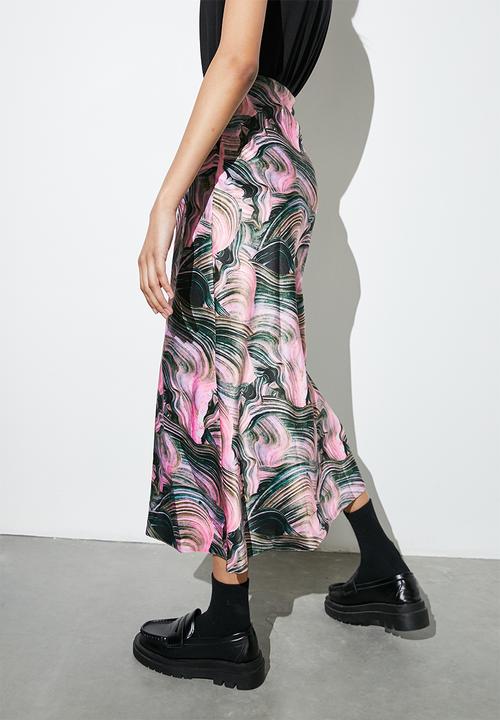 Superbalist - Long midi slip skirt - pink textured waves