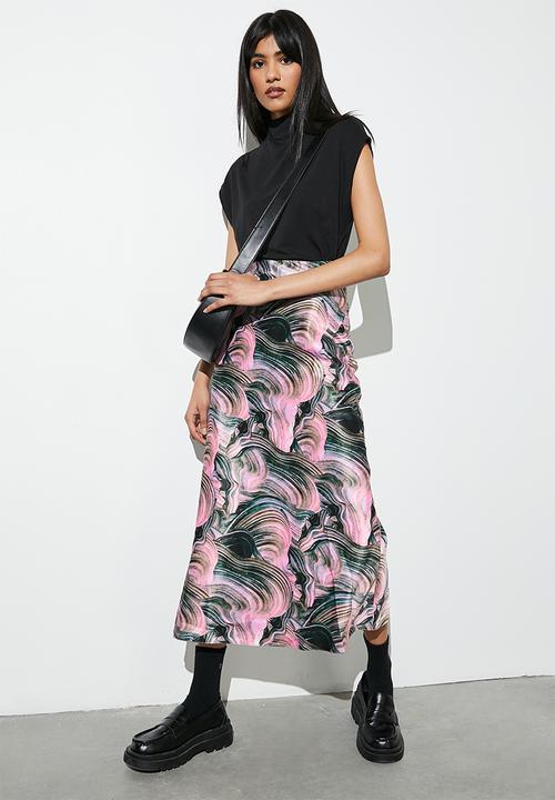 Superbalist - Long midi slip skirt - pink textured waves