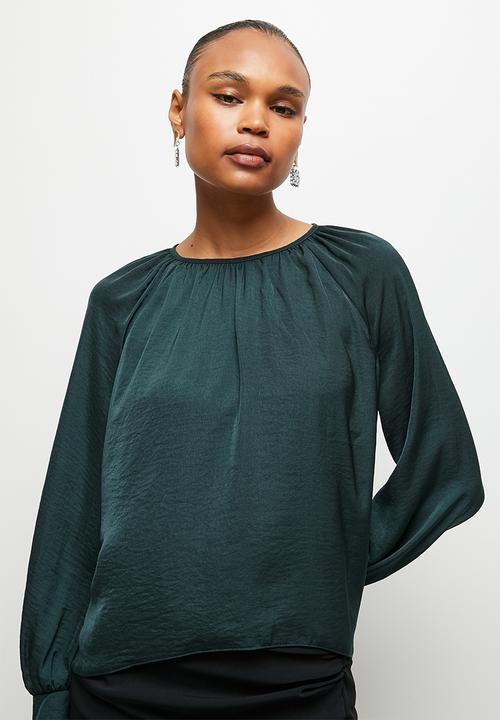MILLA - Satin gauged neck blouse - morrocan blue
