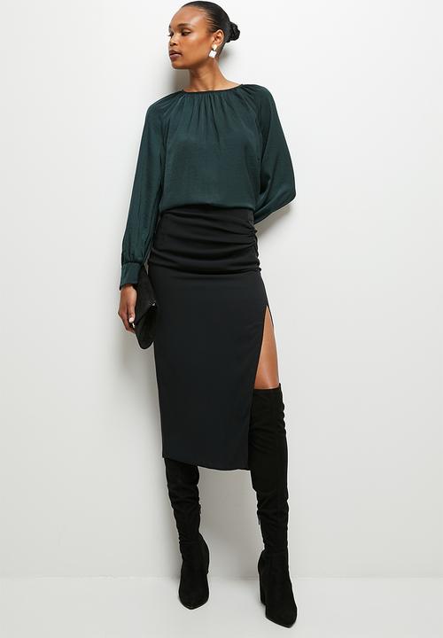 MILLA - Satin gauged neck blouse - morrocan blue