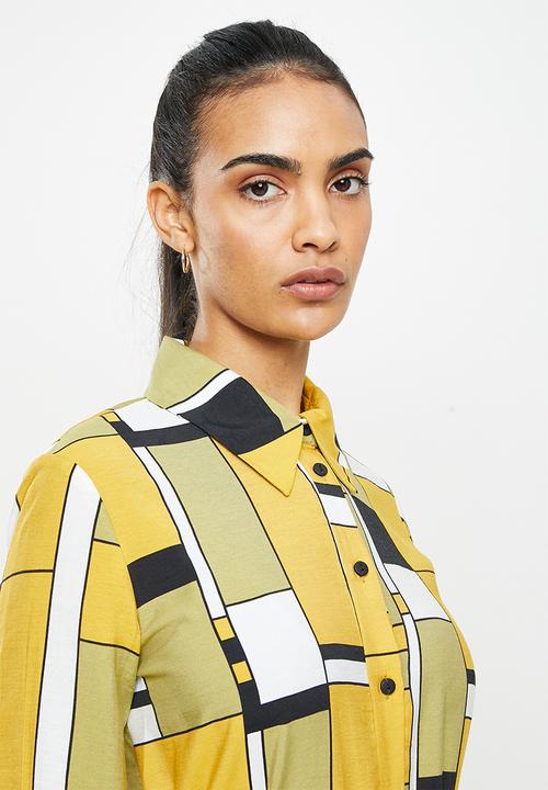 Me&B - Belted linen blend dress - mustard & black