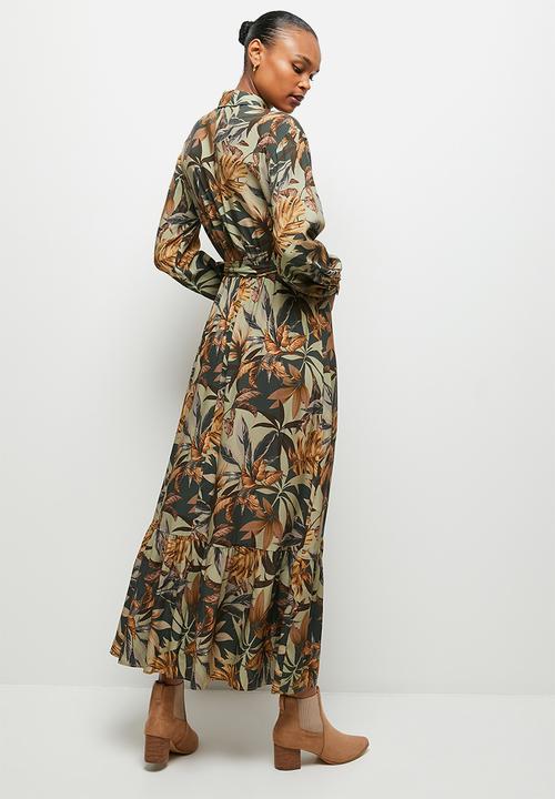 edit - Tiered maxi shirt dress - multi