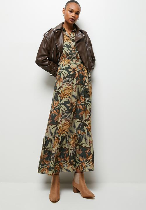 edit - Tiered maxi shirt dress - multi
