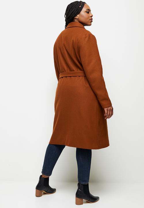edit Plus - D-ring belted melton coat - deep rust