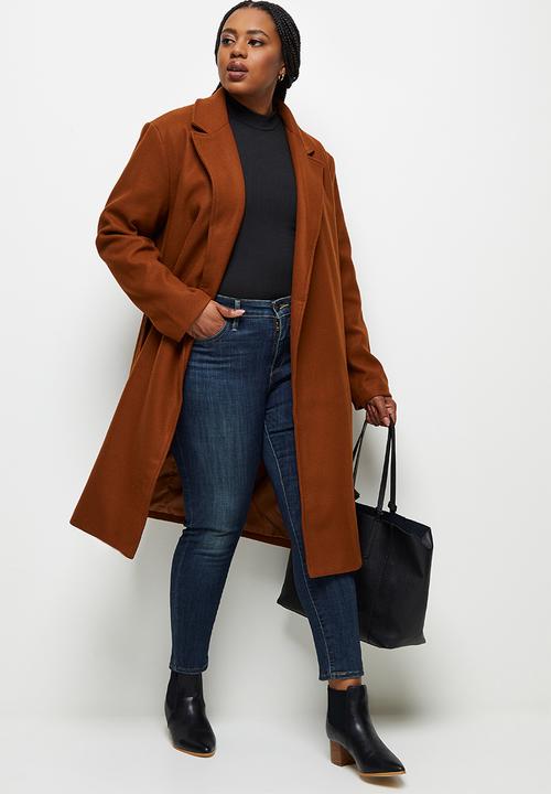 edit Plus - D-ring belted melton coat - deep rust