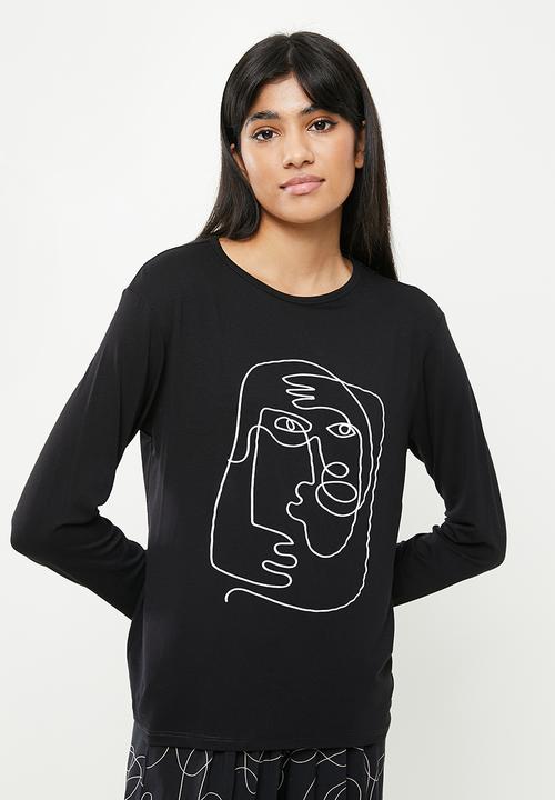 Superbalist - Sleep long sleeve fitted top and pants set - black 