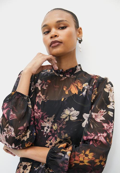 edit - Victorian piecrust chiffon maxi dress - multi
