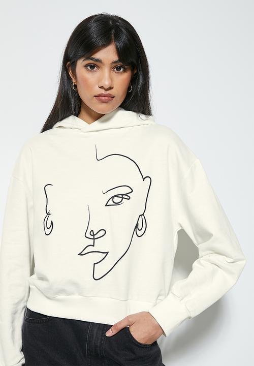 Superbalist - Graphic crop hoodie - ecru