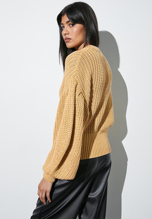 Superbalist - Cotton blend rib balloon sleeve pull over - tan