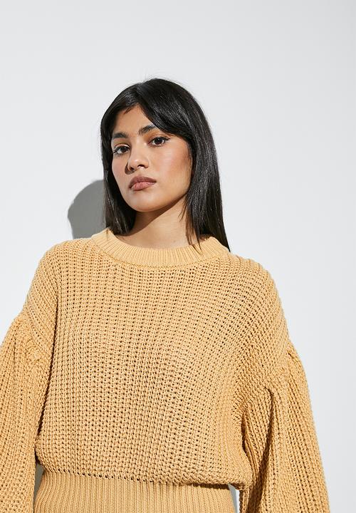 Superbalist - Cotton blend rib balloon sleeve pull over - tan