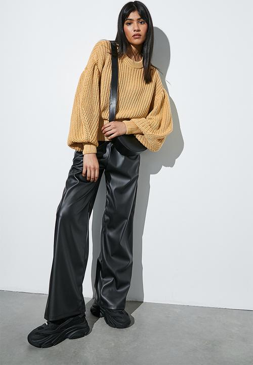 Superbalist - Cotton blend rib balloon sleeve pull over - tan