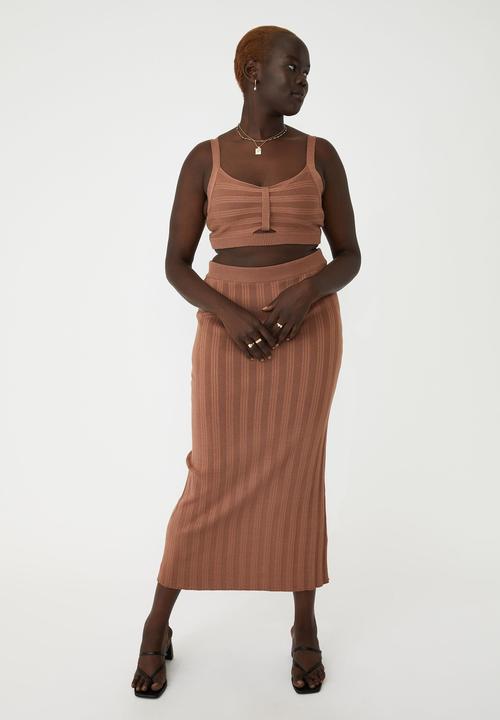 Cotton On - Curve foxy variegated midi skirt - cocoa bean