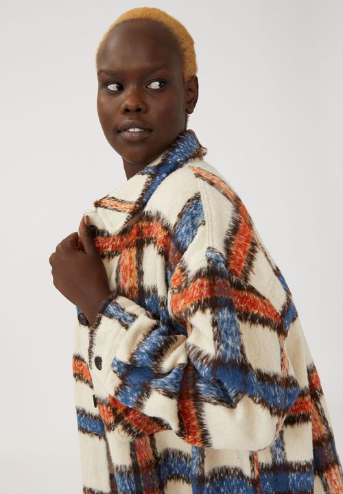 Cotton On - Curve boxy shacket - multi check bright blue