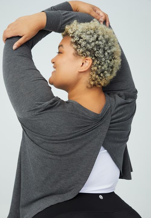 Cotton On - Curve active boyfriend long sleeve tee - charoal marle