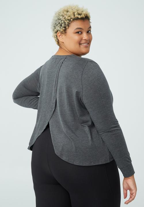 Cotton On - Curve active boyfriend long sleeve tee - charoal marle