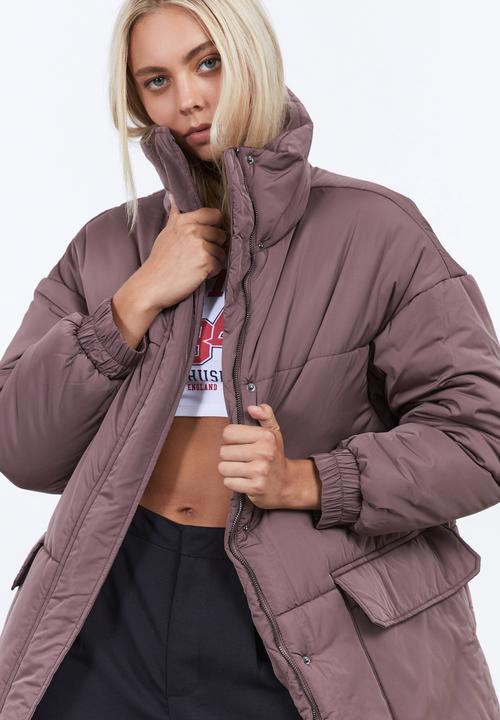 Factorie - Oversized longline puffer jacket - burnt iron