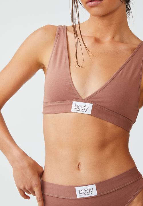 Cotton On - Organic cotton plunge bralette - toasted hazelnut