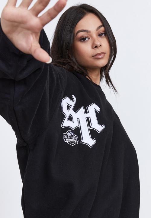 Factorie - Slouchy premium graphic crew - black