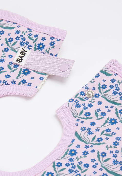 Cotton On - 2 Pack square bib - pale violet daisy garden/pale violet stripe