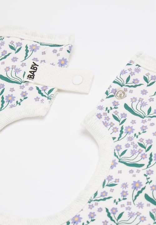 Cotton On - 2 Pack square bib - vanilla daisy garden/cactus stripe