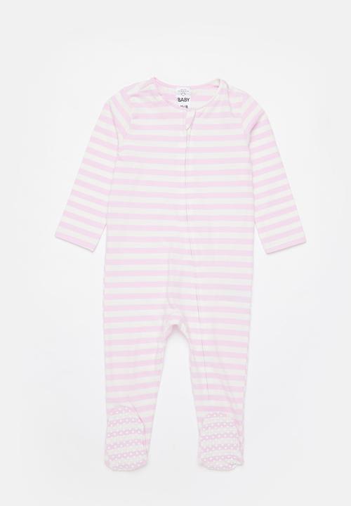 Cotton On - 2 pack long sleeve zip romper - pale violet daisy garden/pale violet stripe