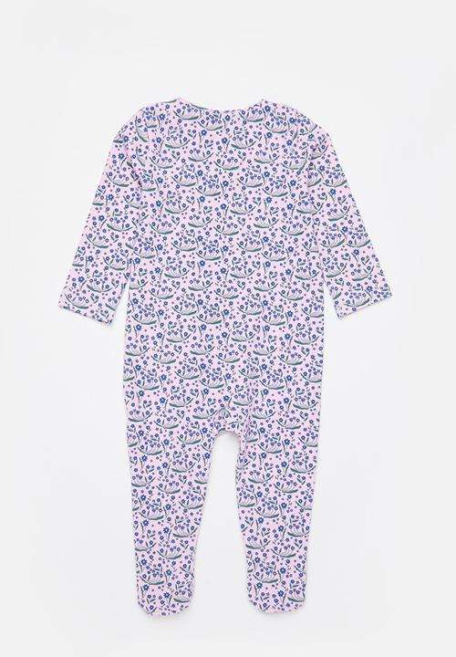 Cotton On - 2 pack long sleeve zip romper - pale violet daisy garden/pale violet stripe