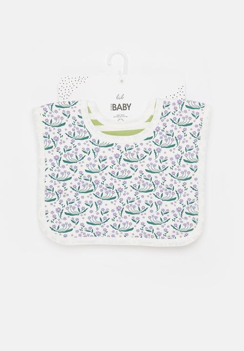 Cotton On - 2 Pack square bib - vanilla daisy garden/cactus stripe