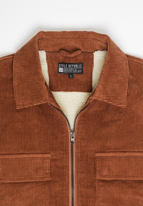 STYLE REPUBLIC - Cord sherpa lined utility jacket - tobacco