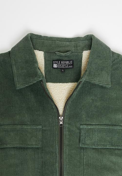 STYLE REPUBLIC - Cord sherpa lined utility jacket - green