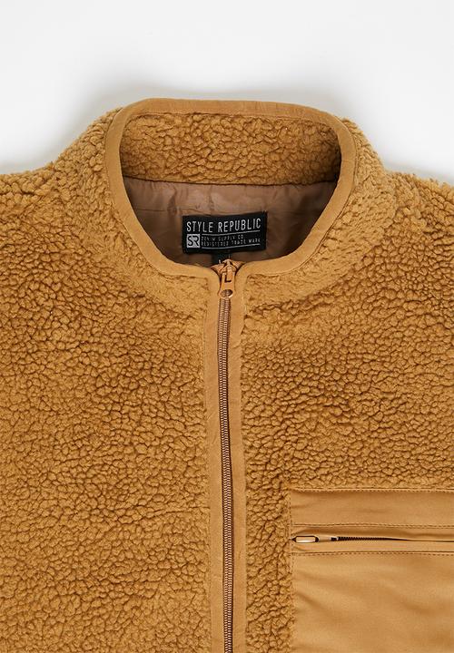 STYLE REPUBLIC - Borg jacket with contrast panels - tobacco