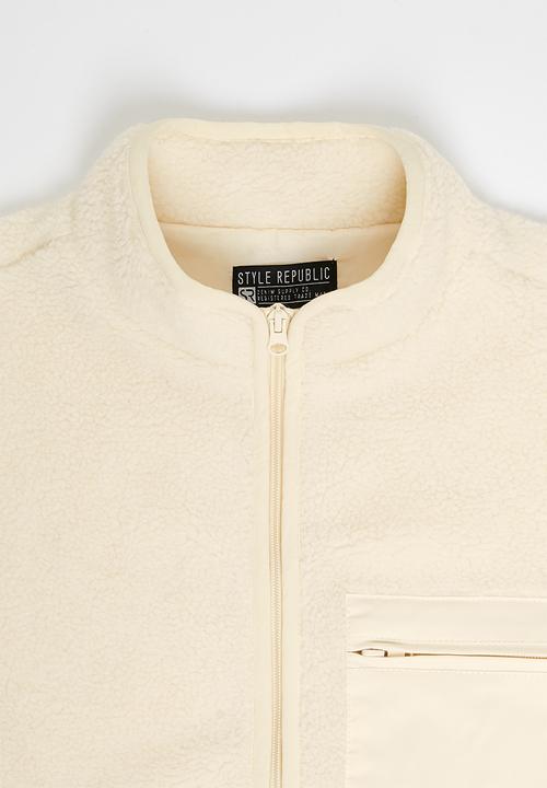 STYLE REPUBLIC - Borg jacket with contrast panels - ecru