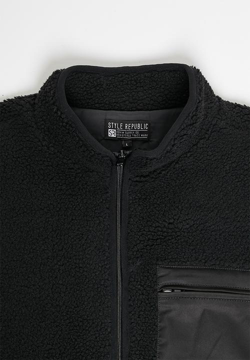 STYLE REPUBLIC - Borg jacket with contrast panels - black
