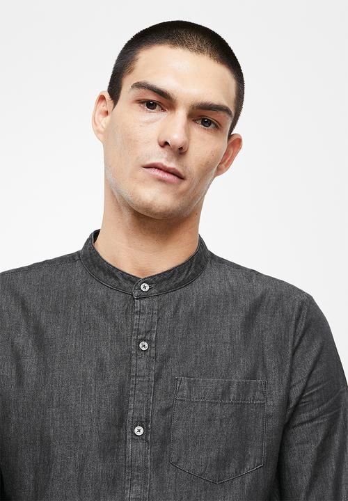 Superdry. - Studios chambray grandad shirt - washed black