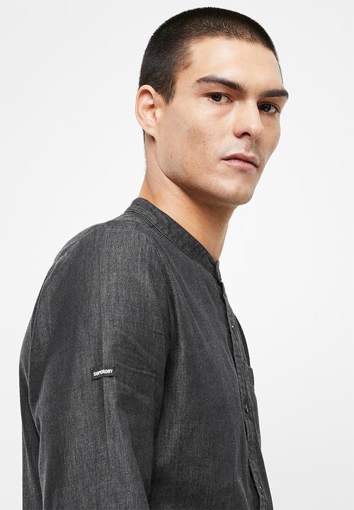 Superdry. - Studios chambray grandad shirt - washed black