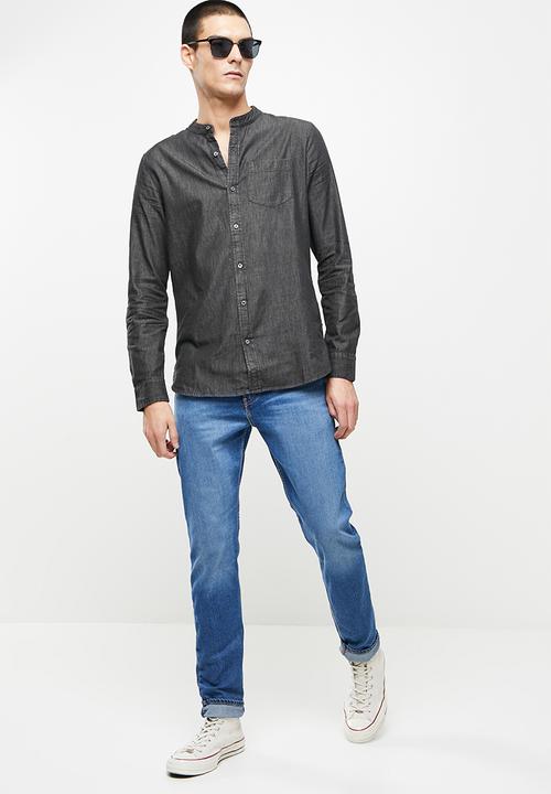 Superdry. - Studios chambray grandad shirt - washed black