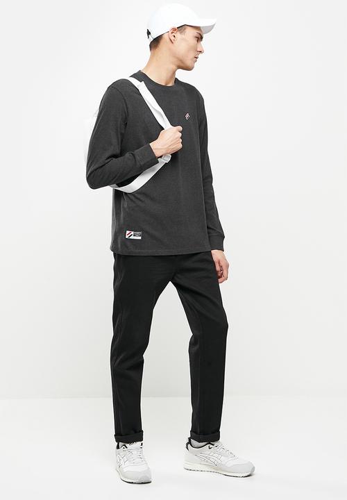 Superdry. - Superdry code essential long sleeve top - darkest charcoal marl