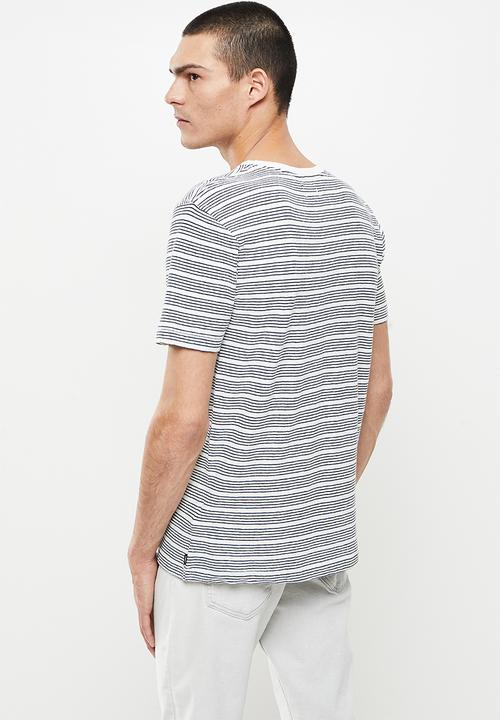 Superdry. - Studios hemp blend tee - eclipse navy & optic multi stripe