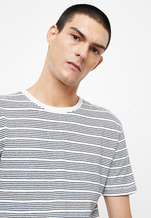 Superdry. - Studios hemp blend tee - eclipse navy & optic multi stripe