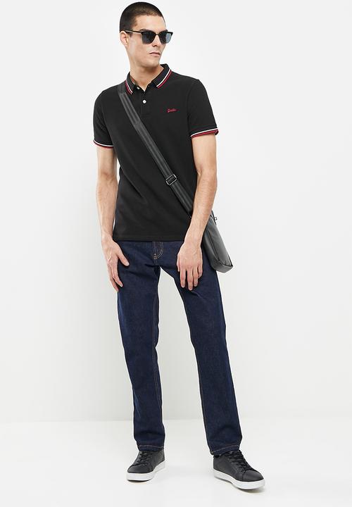 Superdry. - Short sleeve tipped polo - black & red