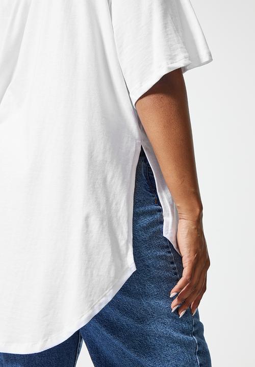 Superbalist - Curved hem longline tee - white