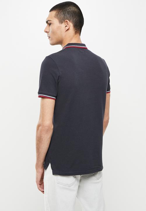 Superdry. - Short sleeve tipped polo - dark navy