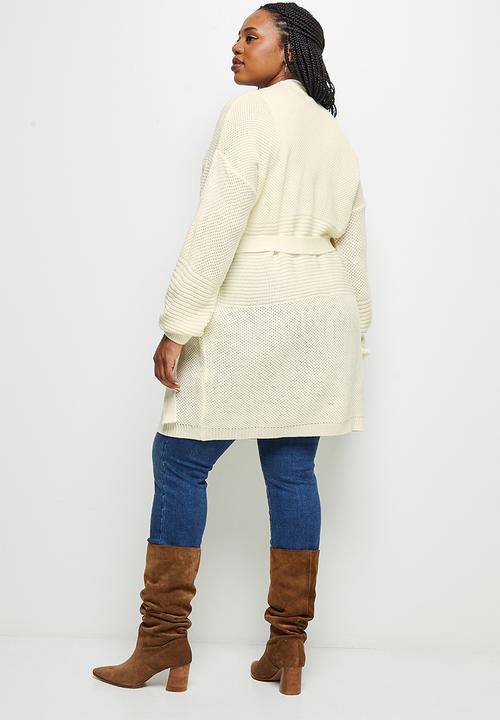 edit Plus - Belted cable cardigan - milk