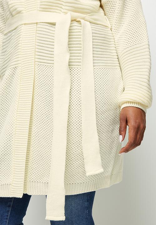 edit Plus - Belted cable cardigan - milk