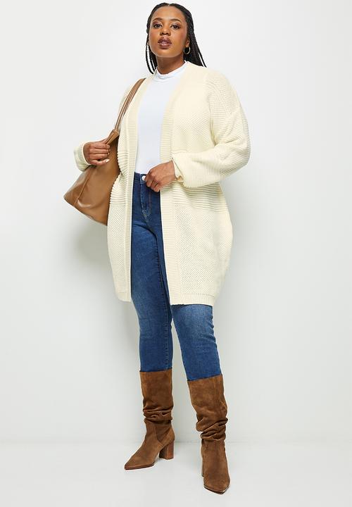 edit Plus - Belted cable cardigan - milk