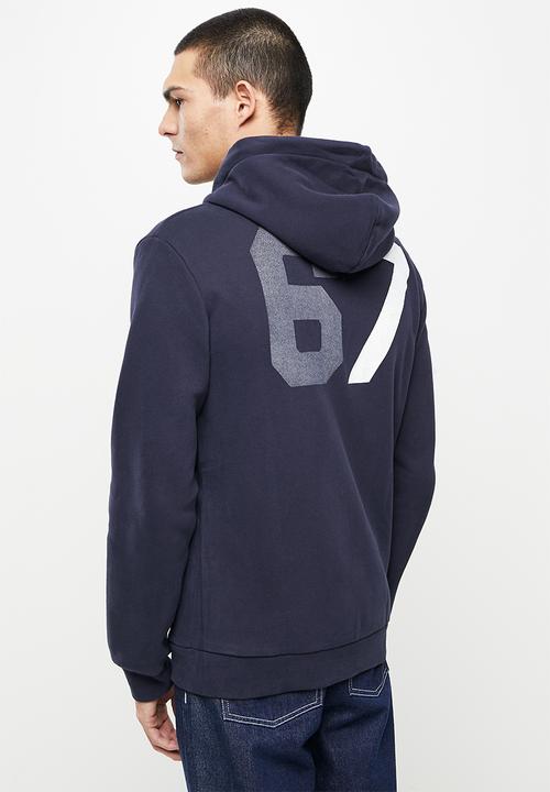 Superdry. - Script style col ziphood - nautical navy
