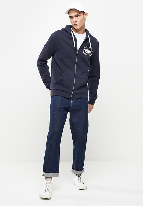 Superdry. - Script style col ziphood - nautical navy