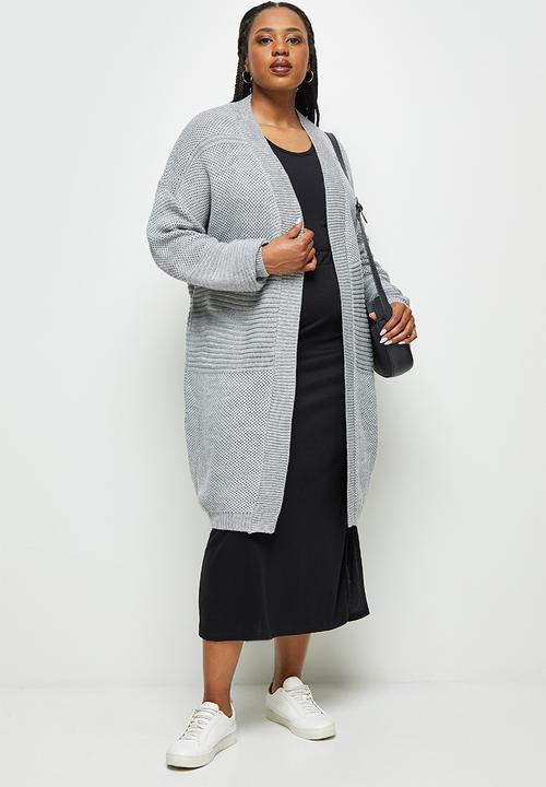 edit Plus - Belted cable cardigan - grey 