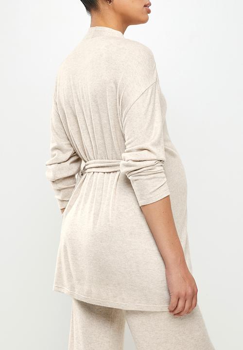 edit Maternity - Maternity long sleeve soft knit wrap cardi - taupe