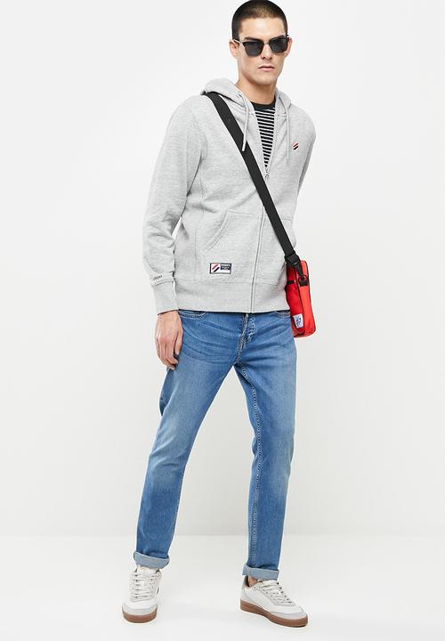 Superdry. - Superdry code essential zip hood - grey slub grindle